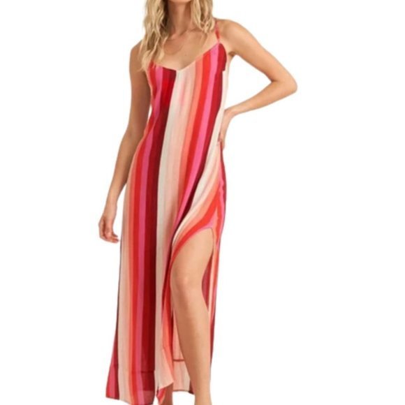 Billabong Wanna Be Around Striped Woven V-Neck Slip Maxi Dress Size M  NWT - Picture 1 of 12